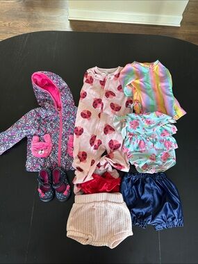 Girls Mixed Clothing Bundle - Floral Jacket, Ladybug Romper & Swim
